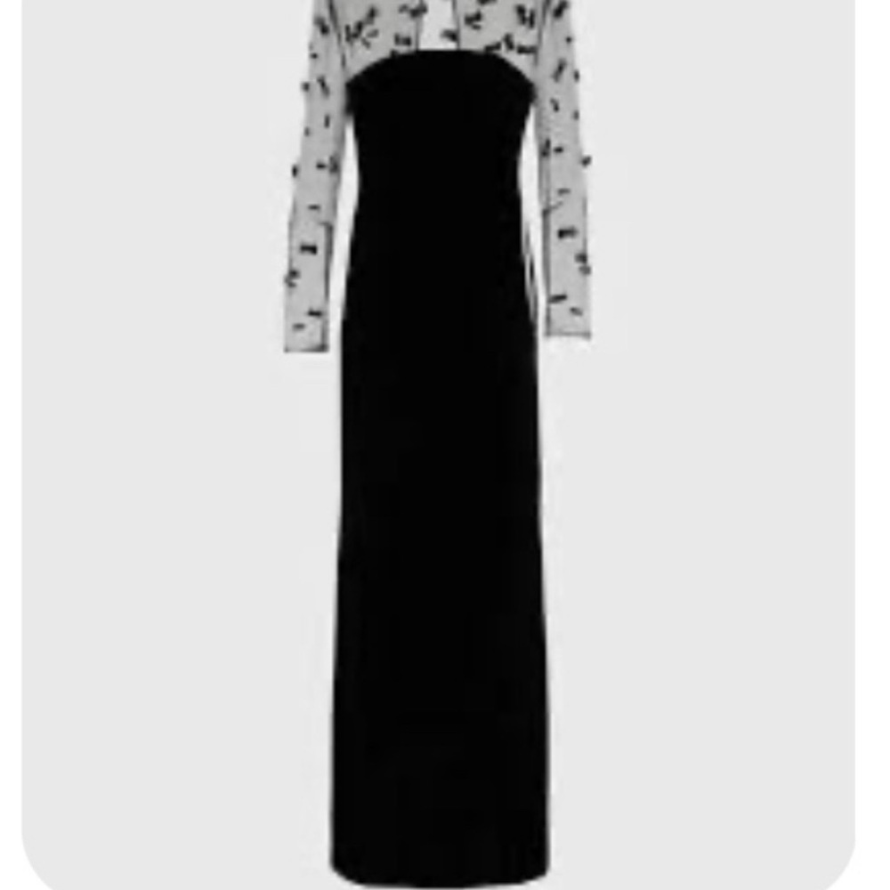 MaxMara Black Sheath Dress with sheer chest and Sleeves.